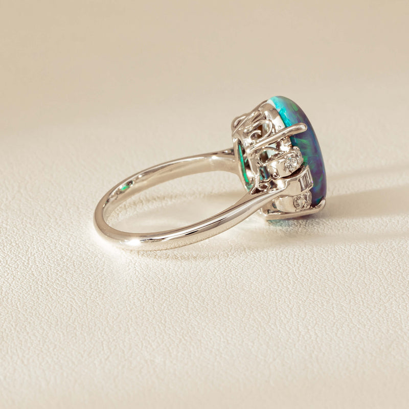 Vintage Silver/Palladium/Gold Opal & Diamond Ring - Ring - Walker & Hall