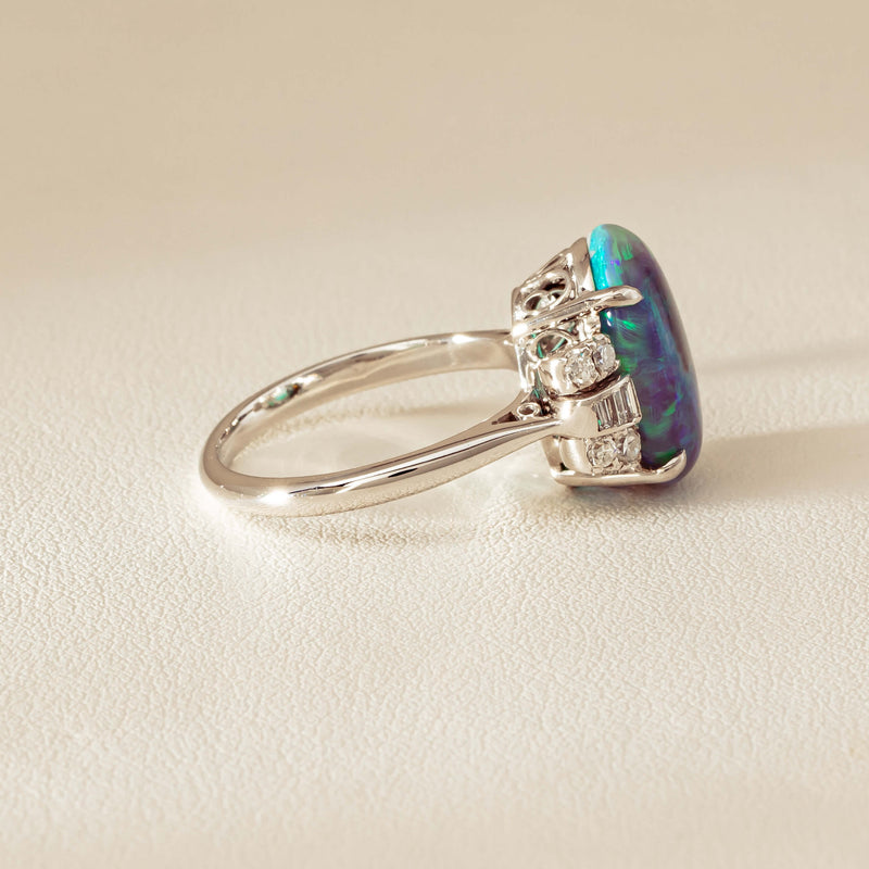 Vintage Silver/Palladium/Gold Opal & Diamond Ring - Ring - Walker & Hall