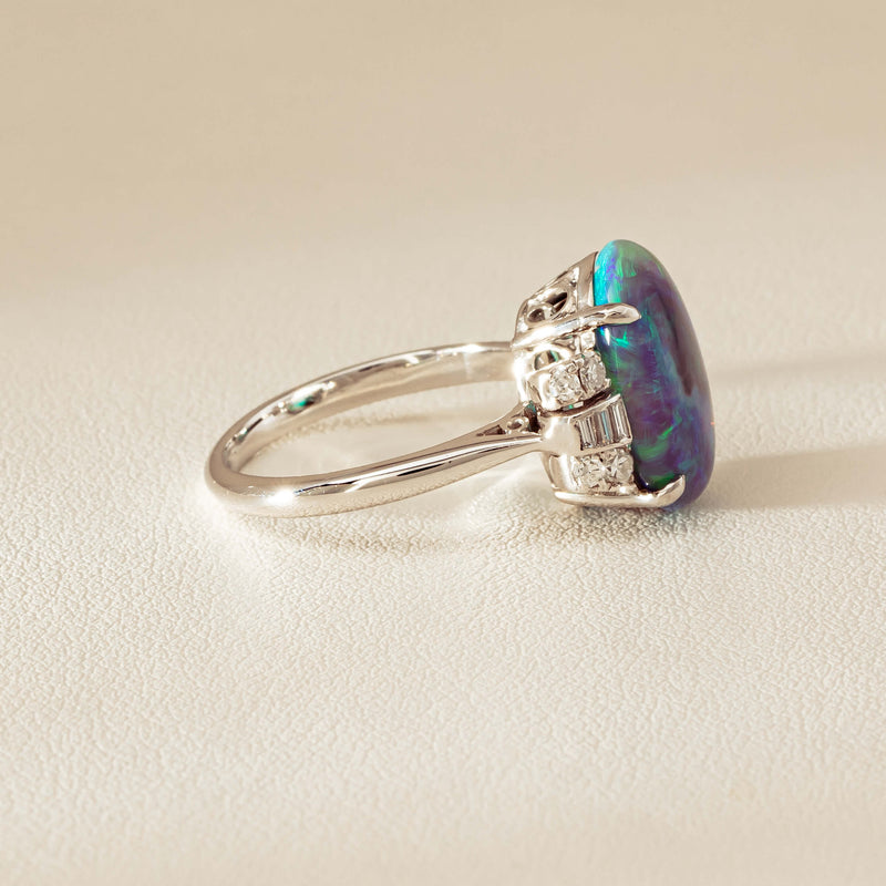 Vintage Silver/Palladium/Gold Opal & Diamond Ring - Ring - Walker & Hall