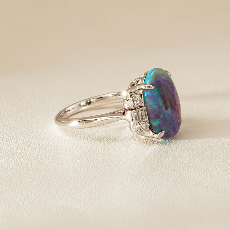 Vintage Silver/Palladium/Gold Opal & Diamond Ring - Ring - Walker & Hall