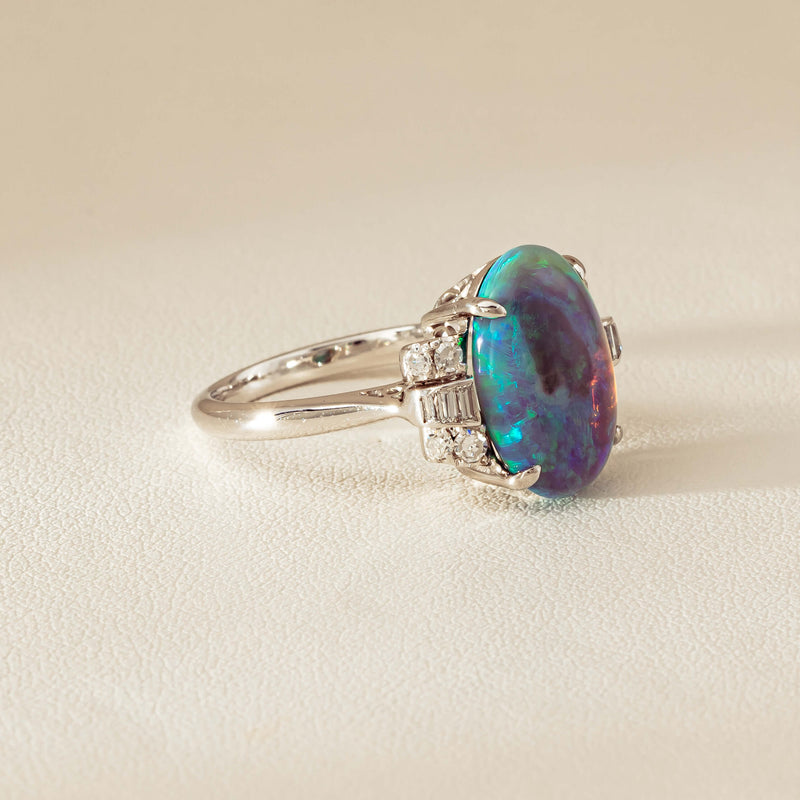 Vintage Silver/Palladium/Gold Opal & Diamond Ring - Ring - Walker & Hall