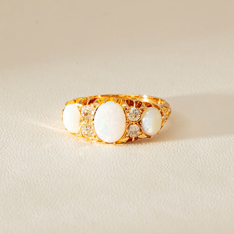 Vintage 18ct Yellow Gold Opal & Diamond Ring - Ring - Walker & Hall