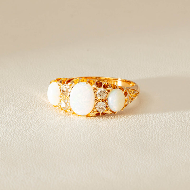 Vintage 18ct Yellow Gold Opal & Diamond Ring - Ring - Walker & Hall