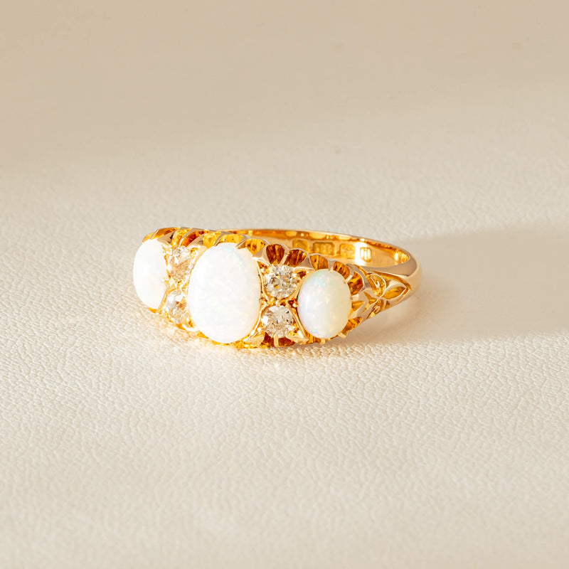Vintage 18ct Yellow Gold Opal & Diamond Ring - Ring - Walker & Hall