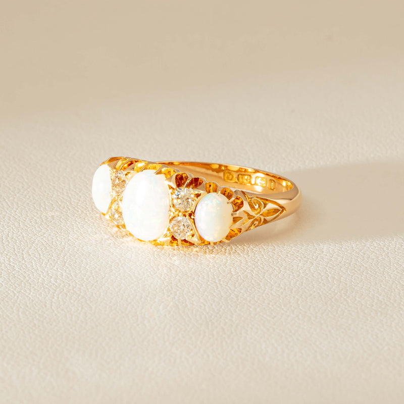 Vintage 18ct Yellow Gold Opal & Diamond Ring - Ring - Walker & Hall