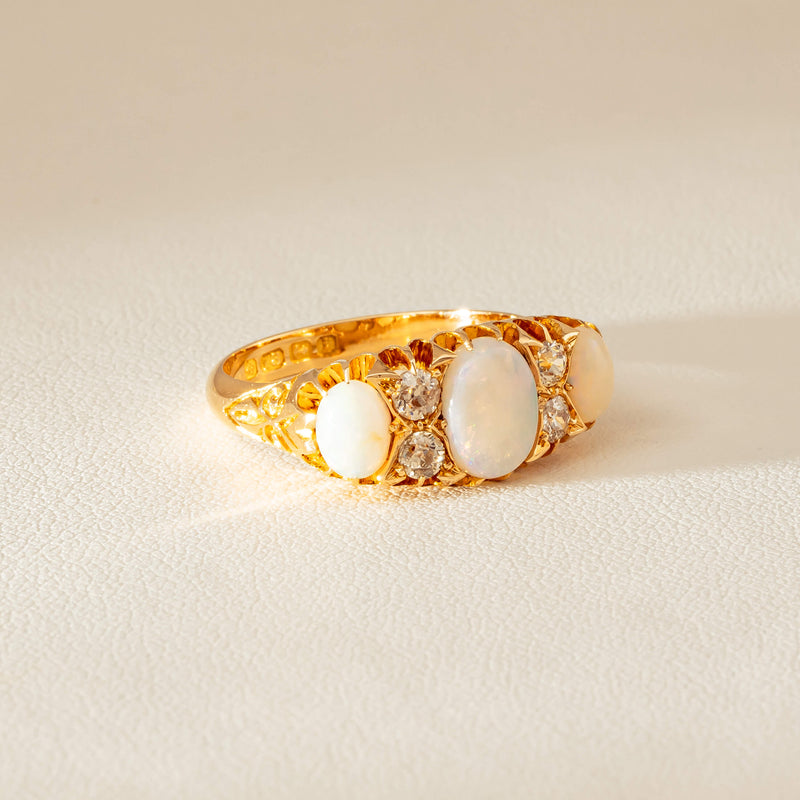 Vintage 18ct Yellow Gold Opal & Diamond Ring - Ring - Walker & Hall