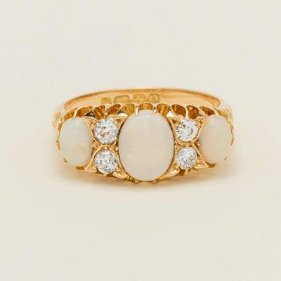 Vintage 18ct Yellow Gold Opal & Diamond Ring - Ring - Walker & Hall