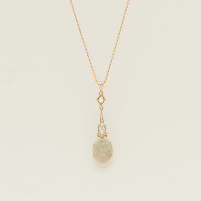 Vintage 9ct Rose Gold Opal & Diamond Set Pendant