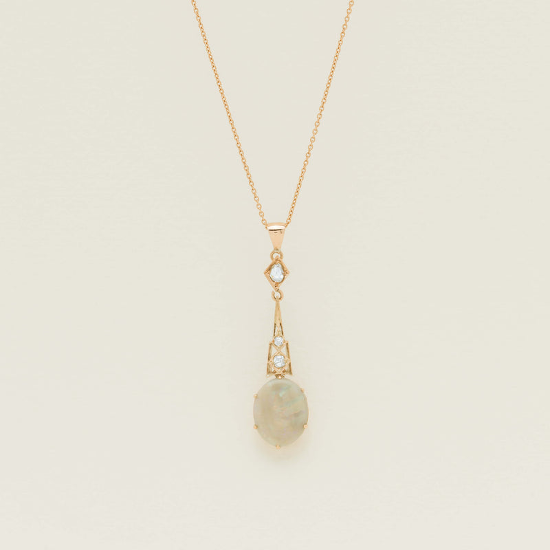 Vintage 9ct Rose Gold Opal & Diamond Set Pendant
