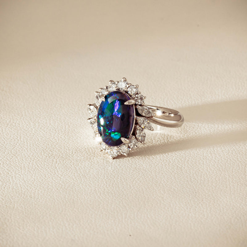 Deja Vu Platinum 1.68ct Opal & Diamond Halo Ring