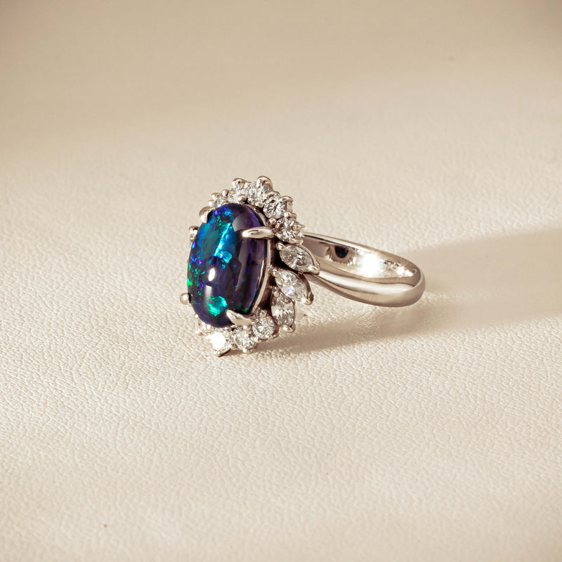 Deja Vu Platinum 1.68ct Opal & Diamond Halo Ring