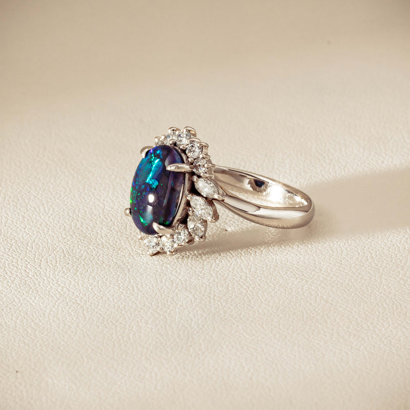 Deja Vu Platinum 1.68ct Opal & Diamond Halo Ring
