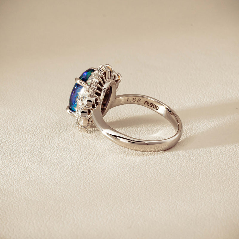 Deja Vu Platinum 1.68ct Opal & Diamond Halo Ring