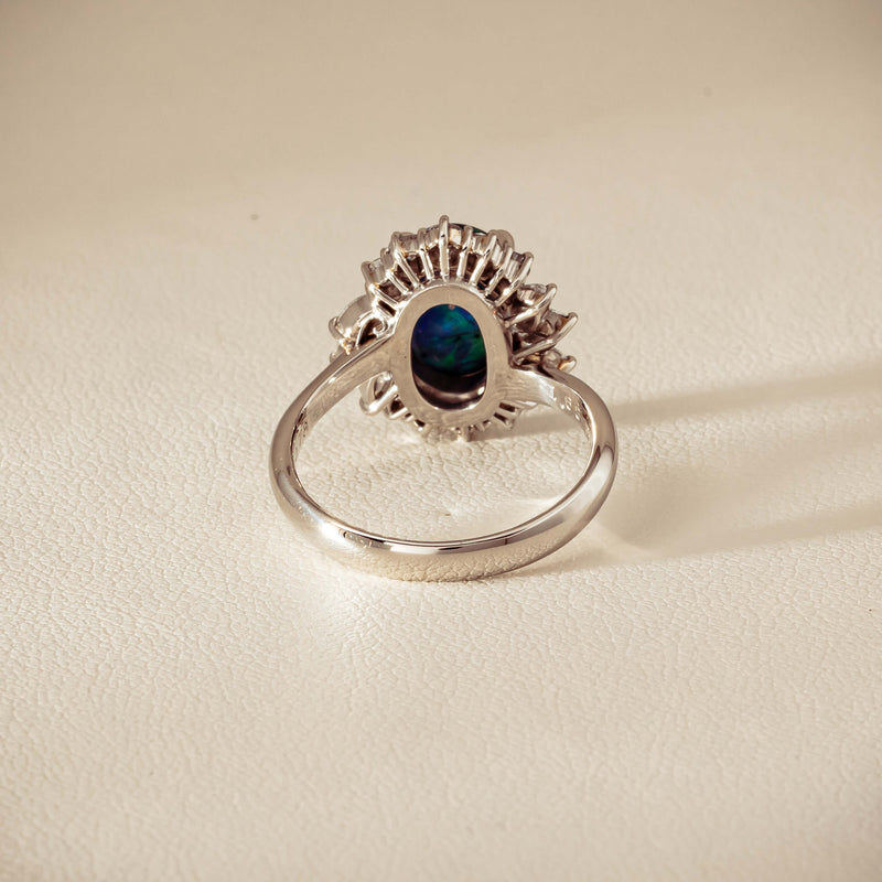 Deja Vu Platinum 1.68ct Opal & Diamond Halo Ring