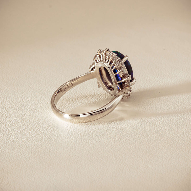 Deja Vu Platinum 1.68ct Opal & Diamond Halo Ring
