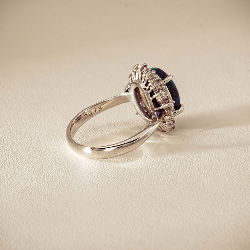 Deja Vu Platinum 1.68ct Opal & Diamond Halo Ring