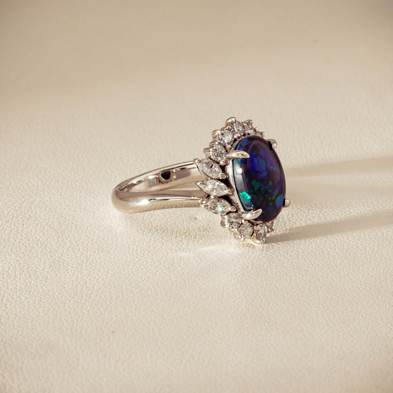 Deja Vu Platinum 1.68ct Opal & Diamond Halo Ring