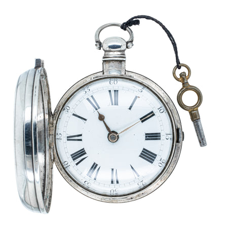 Vintage Sterling Silver Pair-Cased Verge Fob Watch-Pocket Watch-Walker & Hall