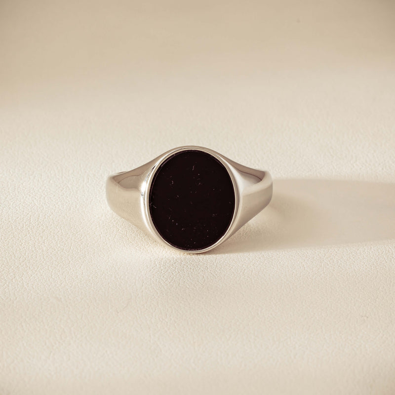 Sterling Silver Oval Onyx Signet Ring - Ring - Walker & Hall