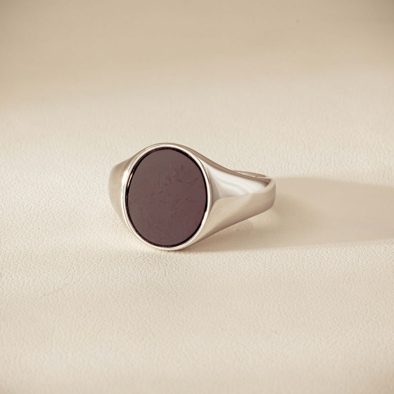 Sterling Silver Oval Onyx Signet Ring - Ring - Walker & Hall