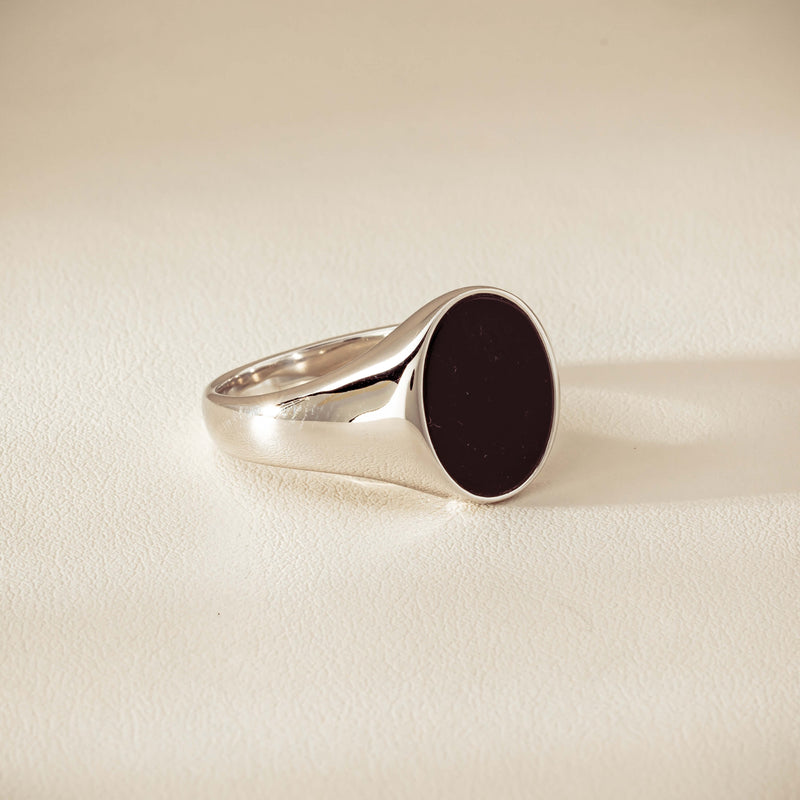 Sterling Silver Oval Onyx Signet Ring - Ring - Walker & Hall