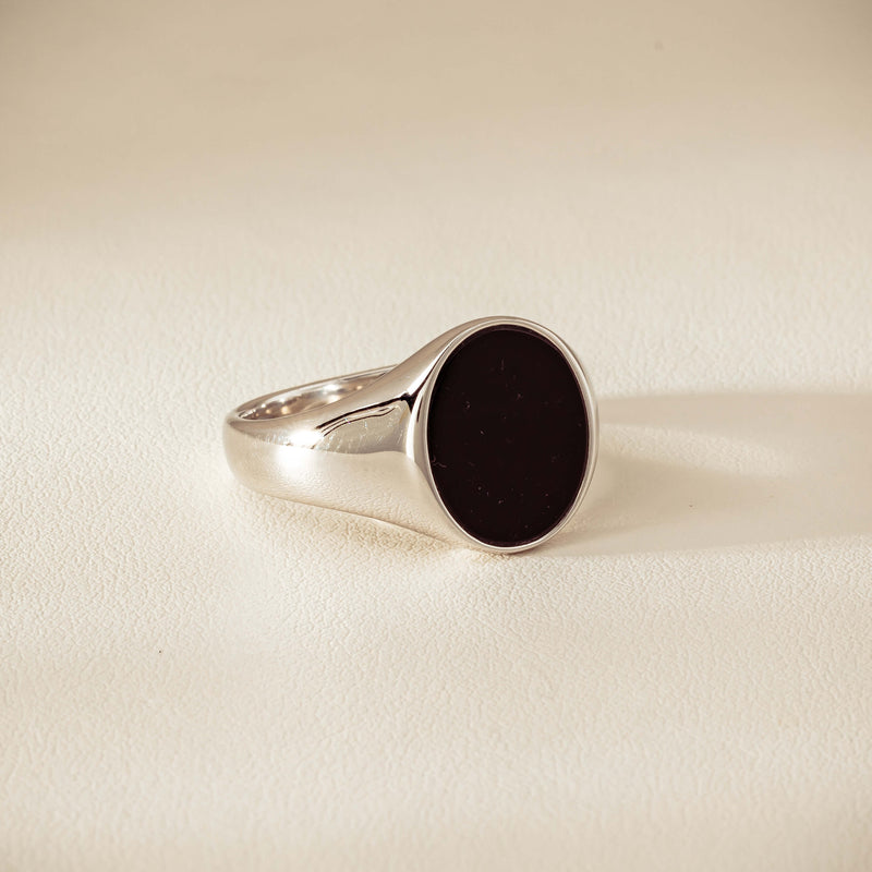 Sterling Silver Oval Onyx Signet Ring - Ring - Walker & Hall