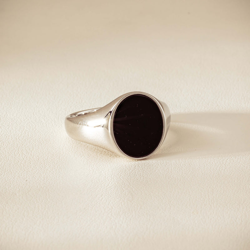 Sterling Silver Oval Onyx Signet Ring - Ring - Walker & Hall