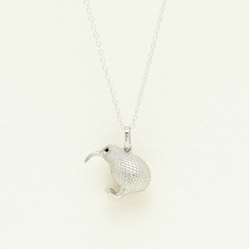 Sterling Silver Black Diamond Kiwi Bird Pendant