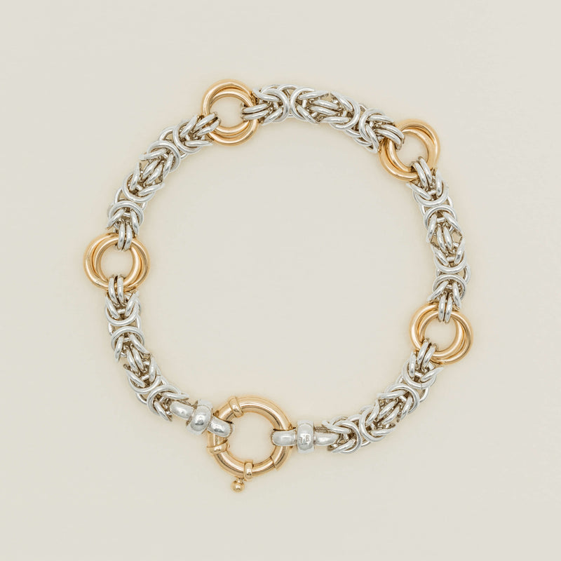 Sterling Silver & 9ct Yellow Gold Byzantine Bracelet - Bracelet - Walker & Hall