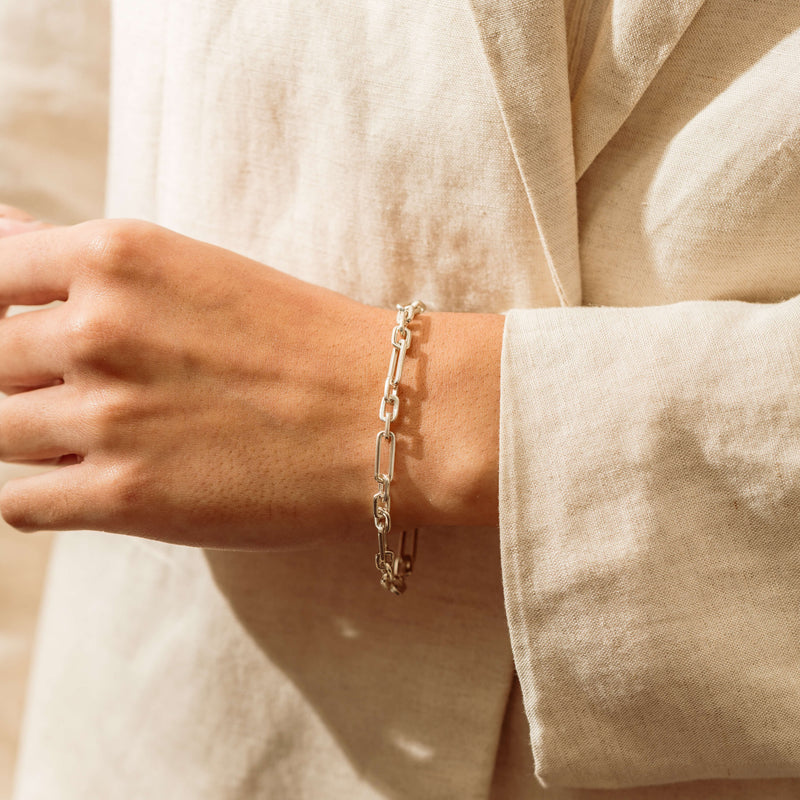 Sterling Silver Paperclip Figaro Bracelet - Bracelet - Walker & Hall
