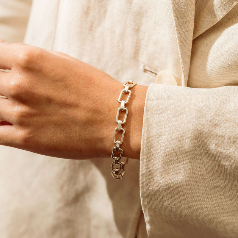 Sterling Silver Fancy Rectangular Link Bracelet - Bracelet - Walker & Hall