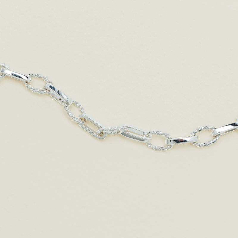 Sterling Silver Twisted & Rectangular Link Bracelet