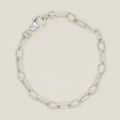 Sterling Silver Twisted & Rectangular Link Bracelet