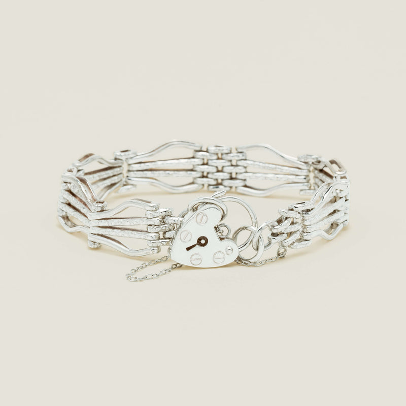 Deja Vu Sterling Silver Four-Bar Gate Bracelet with Padlock - Bracelet - Walker & Hall