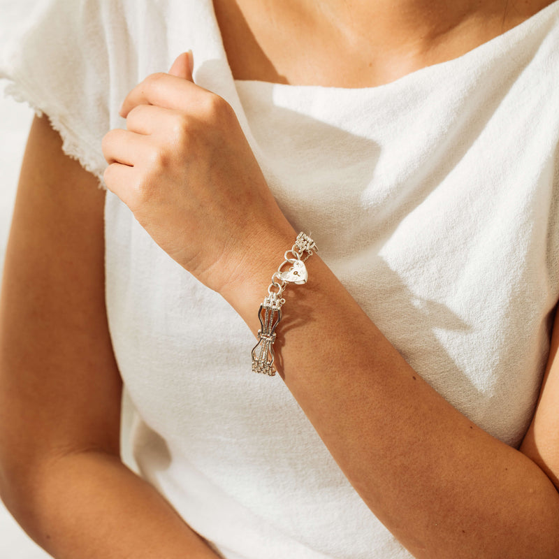 Deja Vu Sterling Silver Four-Bar Gate Bracelet with Padlock - Bracelet - Walker & Hall