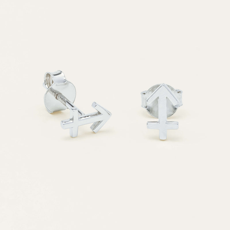 Sterling Silver Noted Zodiac Stud Earrings - Earrings - Walker & Hall