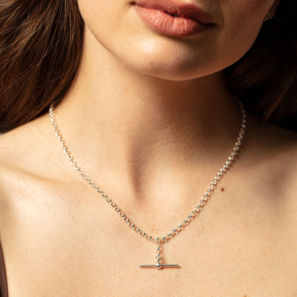 Model wearing sterling silver Fob chain