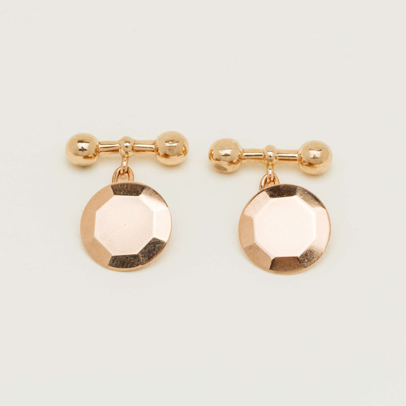 Deja Vu 9ct Rose Gold Circular Faceted Cufflinks - Cufflinks - Walker & Hall