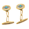 Vintage 15ct & 18ct Yellow Gold Mother of Pearl & Turquoise Cufflinks - Cufflinks - Walker & Hall