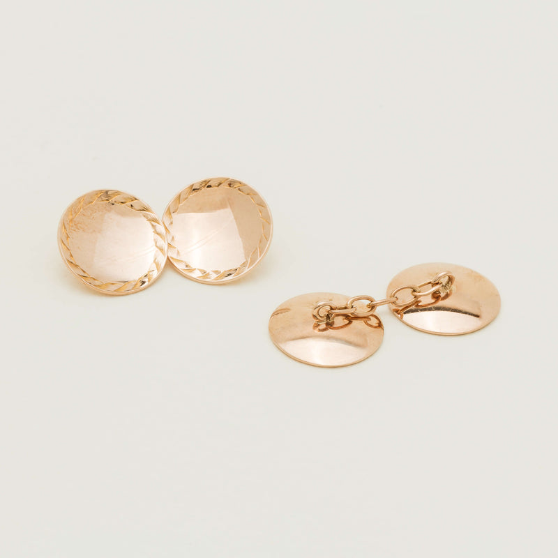 Vintage 9ct Rose Gold Engraved Disc Cufflinks