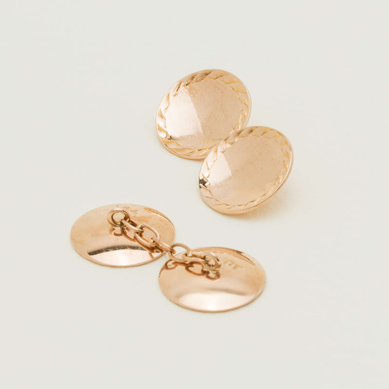 Vintage 9ct Rose Gold Engraved Disc Cufflinks