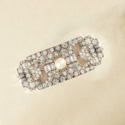 Vintage Platinum 4.57ct Diamond and Pearl Brooch - Brooch - Walker & Hall