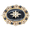 Vintage 14ct Yellow Gold Onyx, Diamond, Pearl Mourning Brooch - Brooch - Walker & Hall