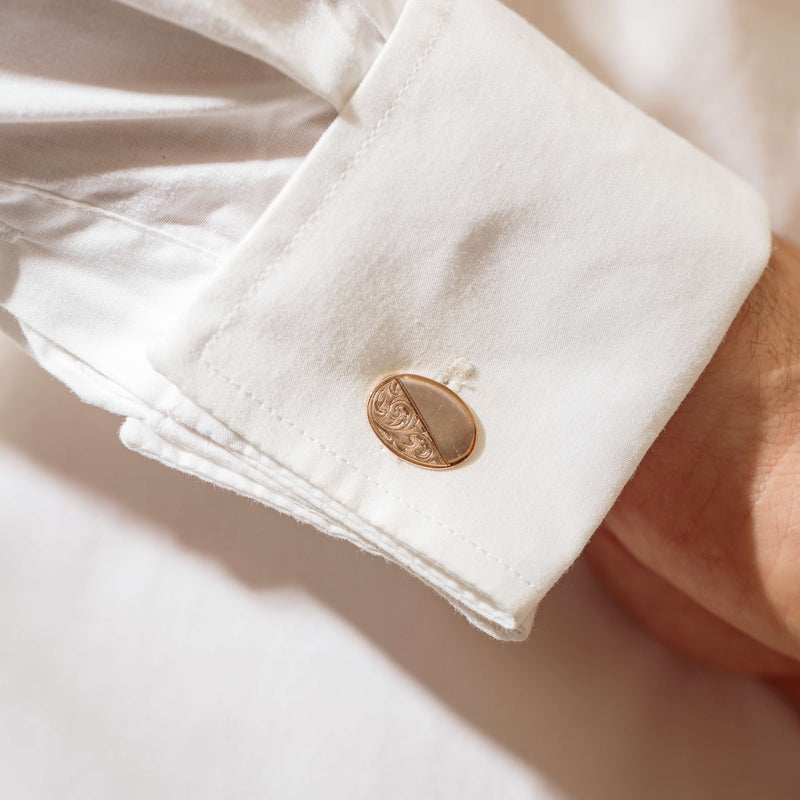 Deja Vu 9ct Rose Gold Floral Engraved Cufflinks - Cufflinks - Walker & Hall