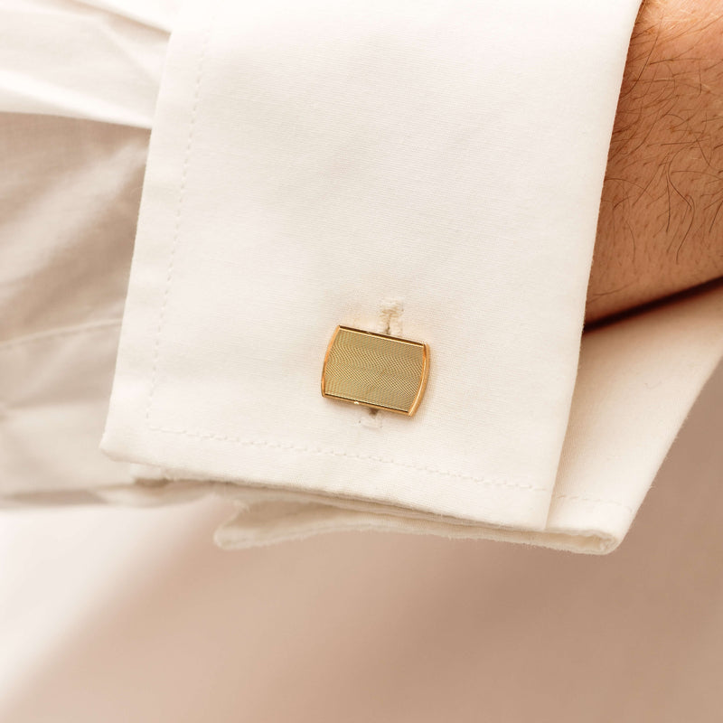 Vintage 9ct Yellow Gold Engine Turned Cufflinks - Cufflinks - Walker & Hall