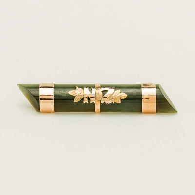 Vintage 9ct Rose Gold NZ Greenstone Bar Brooch - Brooch - Walker & Hall