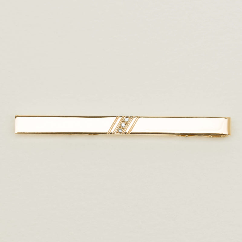 Deja Vu 9ct Yellow Gold Diamond-Set Tie Clip - Brooch - Walker & Hall