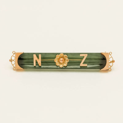 Vintage 9ct Rose Gold Greenstone 'NZ' Brooch - Brooch - Walker & Hall