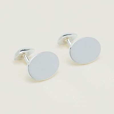 Sterling Silver Oval Button‑Back Cufflinks