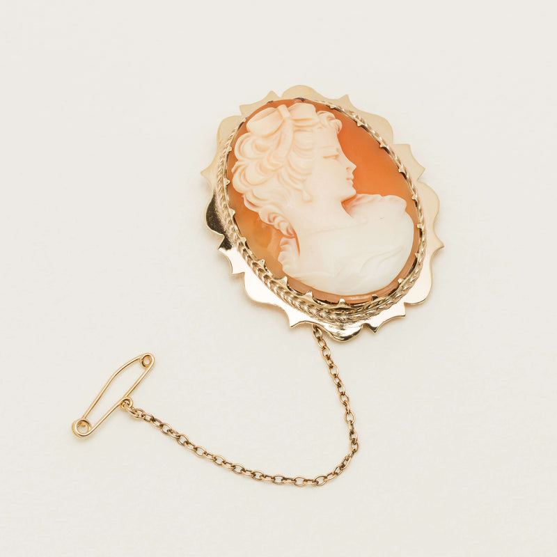 Deja Vu 9ct Rose Gold Cameo Decorative Border Brooch - Brooch - Walker & Hall